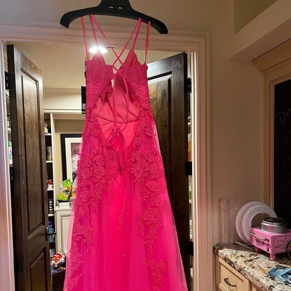 NWT La Femme 30303SC Tulle Prom Dress Neon Pink Size 10 - Picture 8 of 8